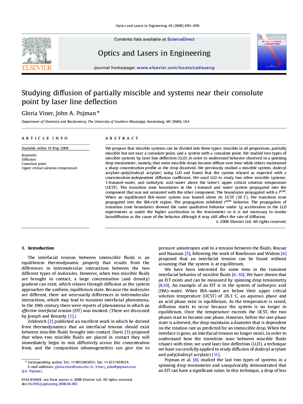 Studying diffusion of partially miscible and systems near their consolute point by laser line deflection