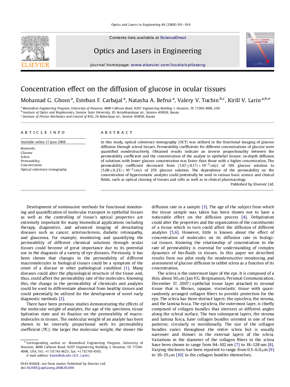 Concentration effect on the diffusion of glucose in ocular tissues