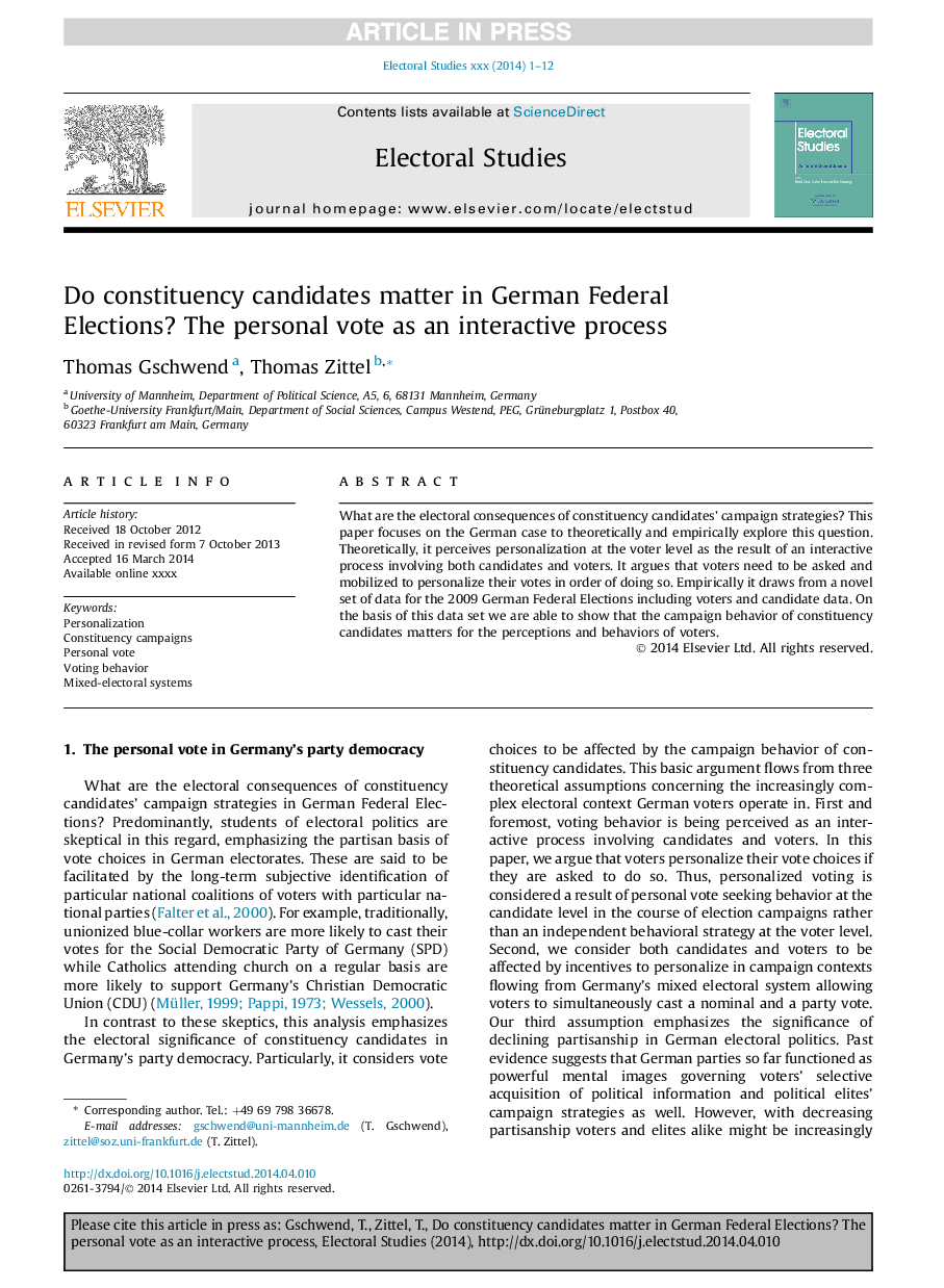 Do constituency candidates matter in German Federal Elections? The personal vote as an interactive process