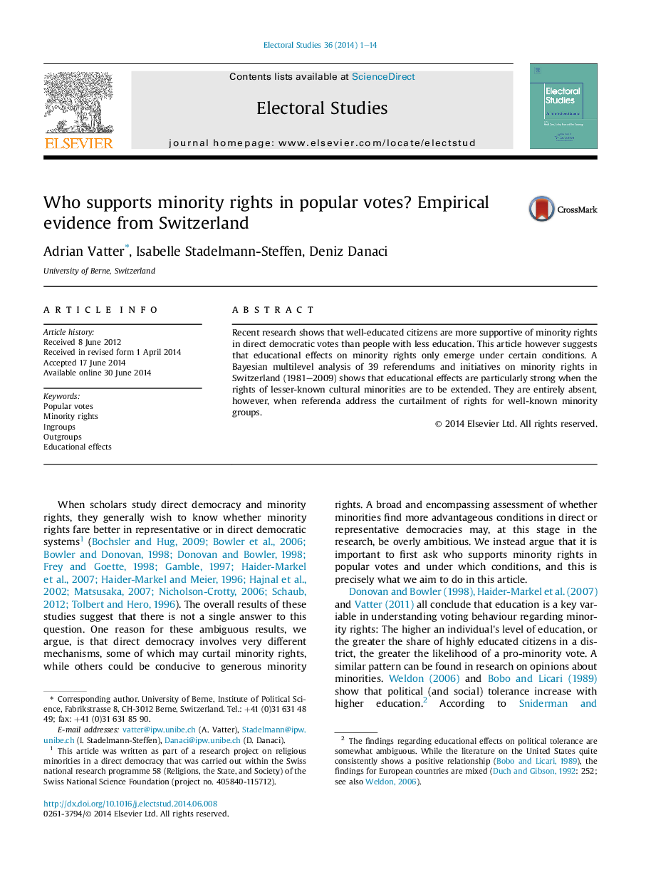 Who supports minority rights in popular votes? Empirical evidence from Switzerland