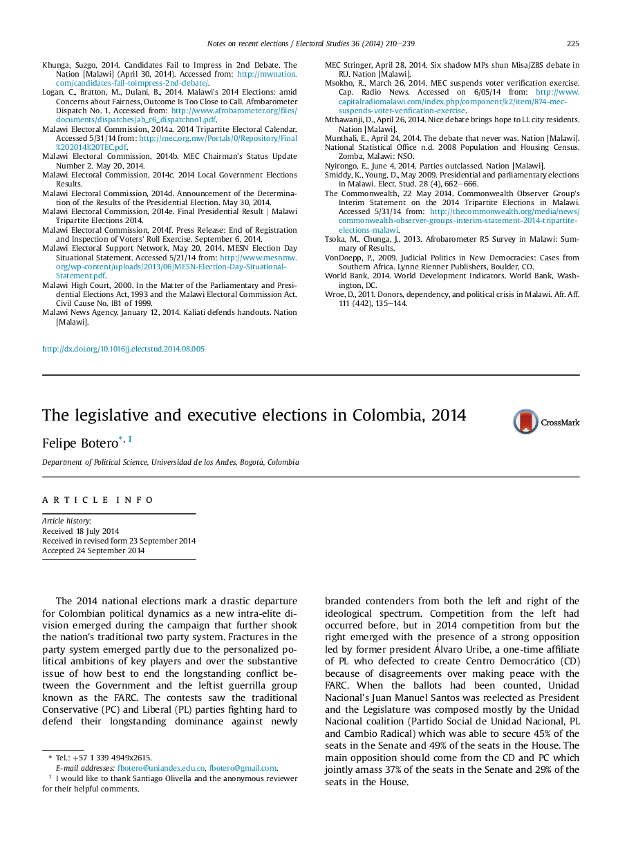 The legislative and executive elections in Colombia, 2014