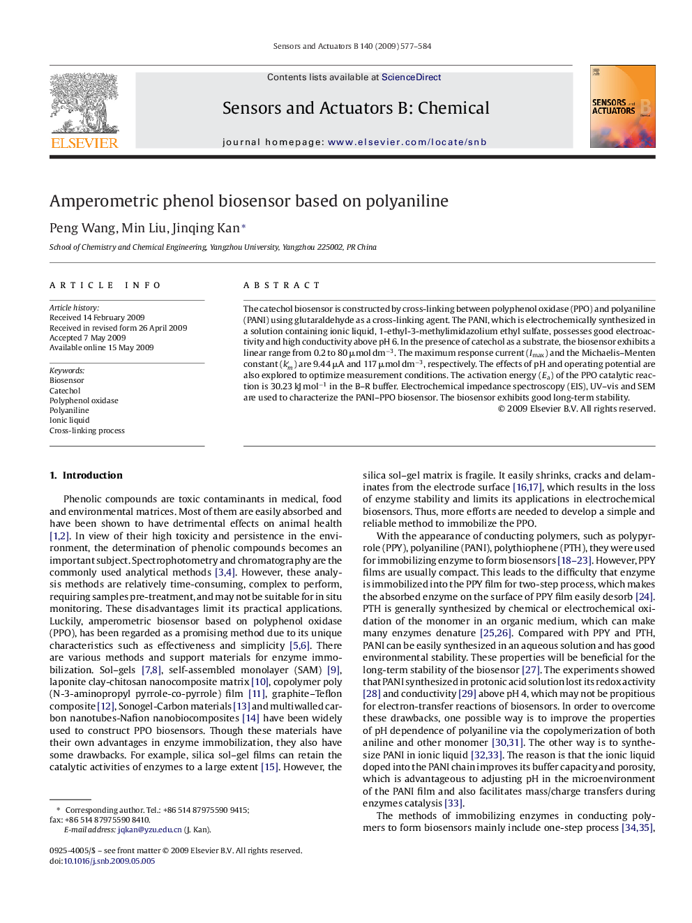 Amperometric phenol biosensor based on polyaniline