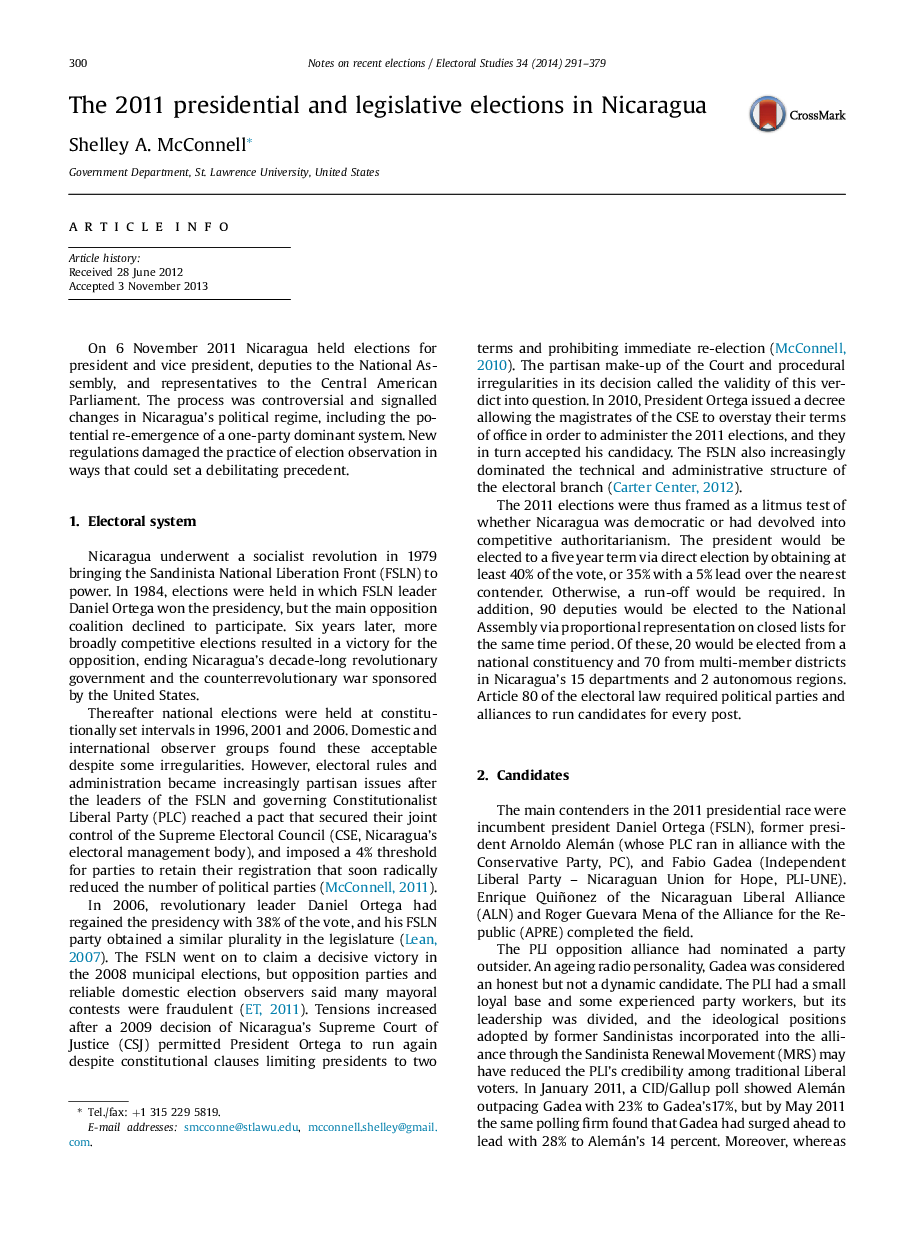 The 2011 presidential and legislative elections in Nicaragua