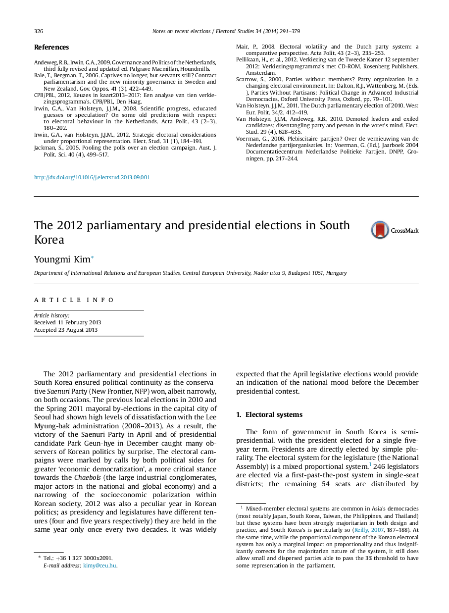 The 2012 parliamentary and presidential elections in South Korea