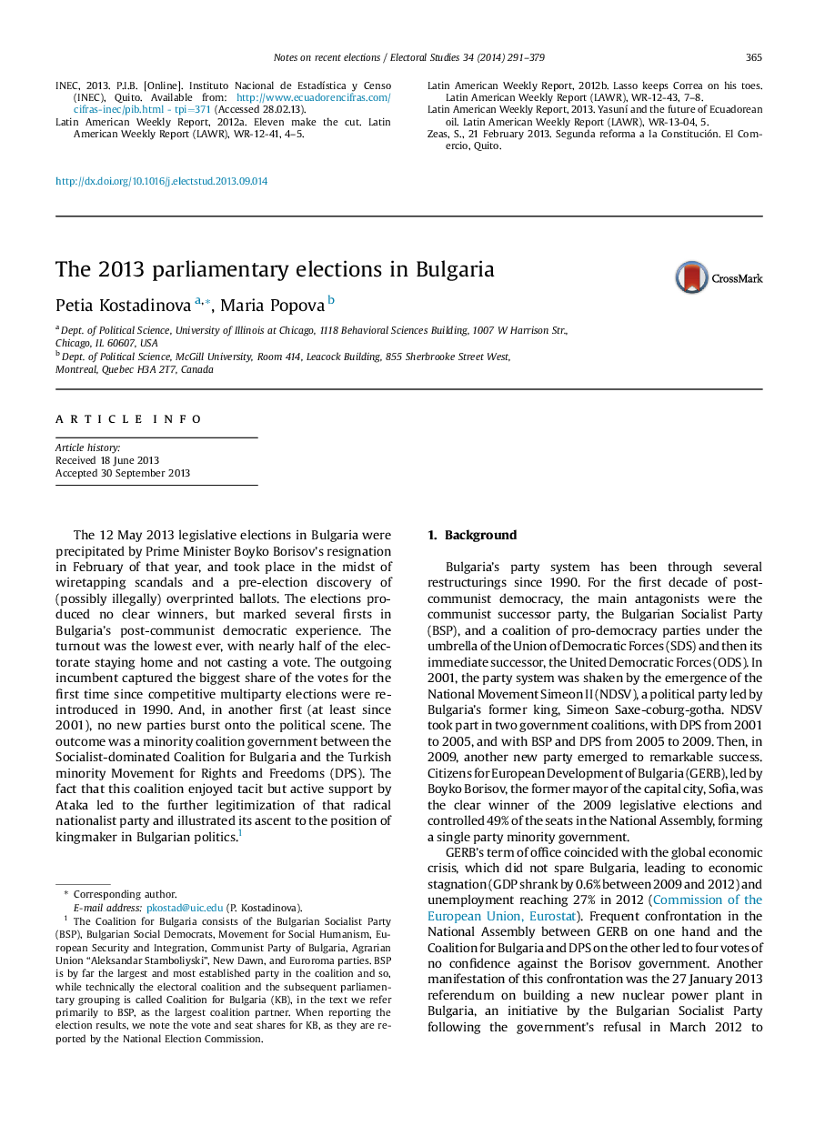 The 2013 parliamentary elections in Bulgaria