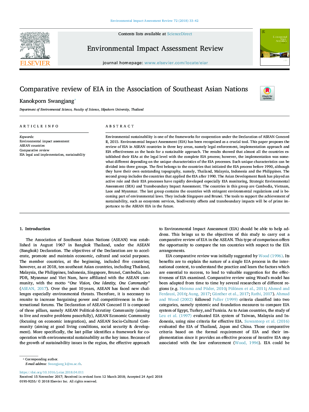 Comparative review of EIA in the Association of Southeast Asian Nations