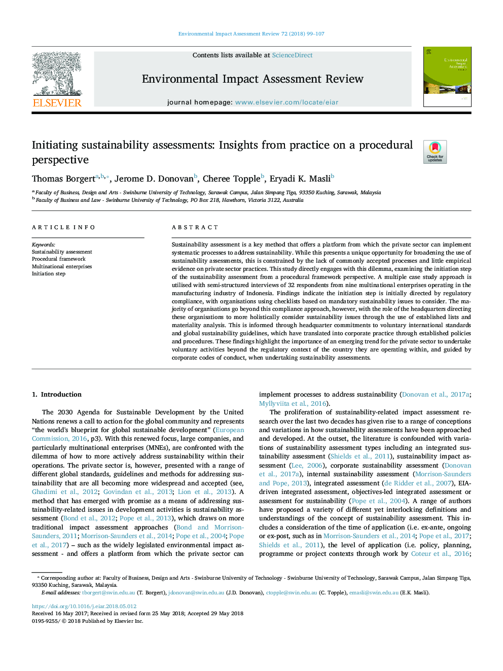 Initiating sustainability assessments: Insights from practice on a procedural perspective