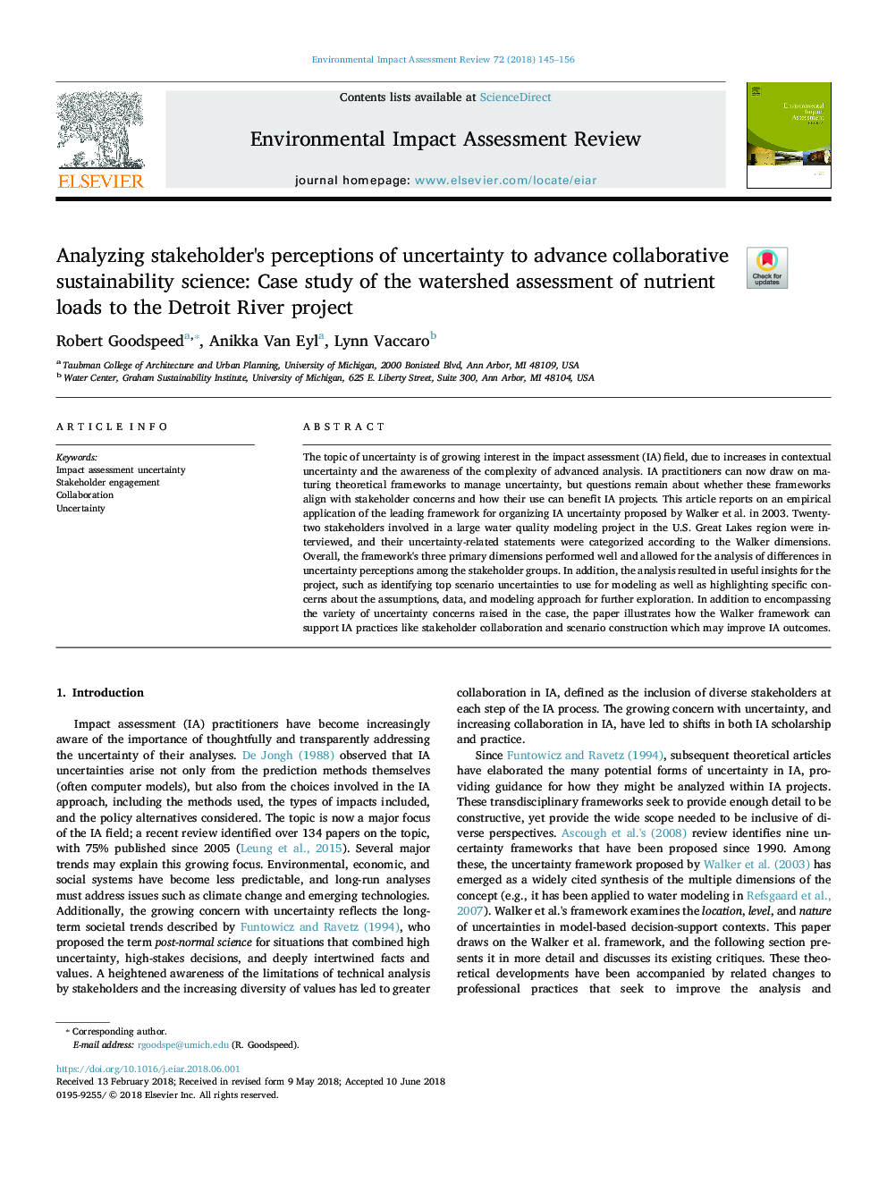 تجزیه و تحلیل ادراک ذینفعان از عدم اطمینان برای پیشبرد علم پایداری مشترک: مطالعه موردی ارزیابی آبخیزداری بارهای مواد مغذی به پروژه رودخانه دیترویت 
