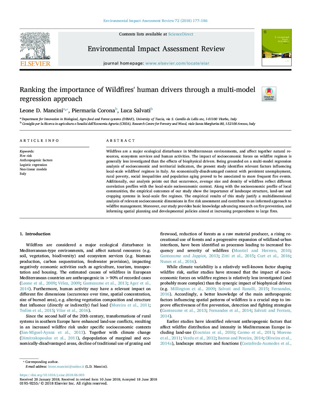 Ranking the importance of Wildfires' human drivers through a multi-model regression approach