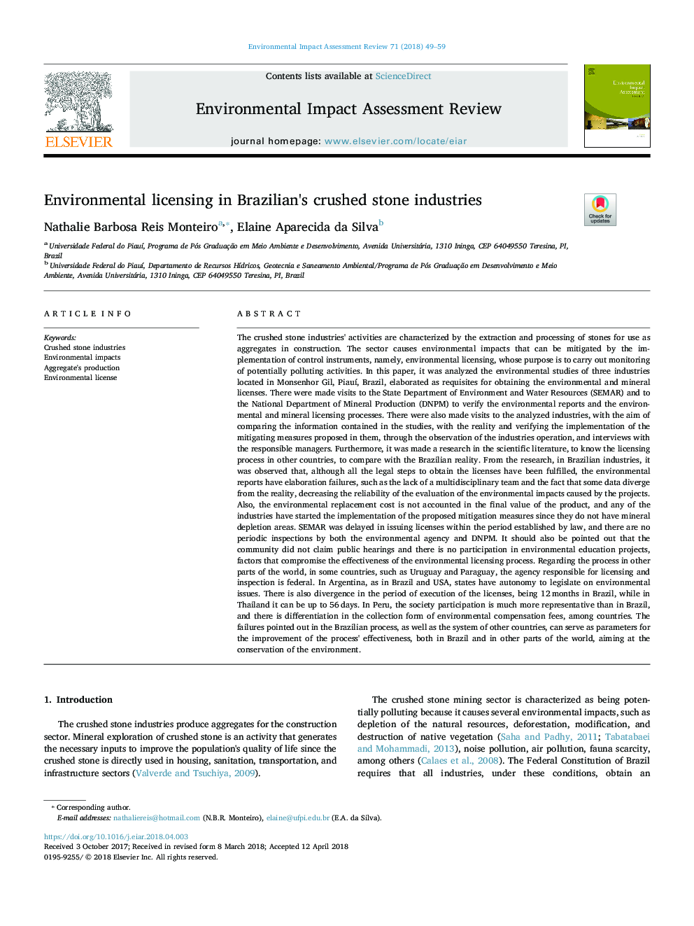 Environmental licensing in Brazilian's crushed stone industries