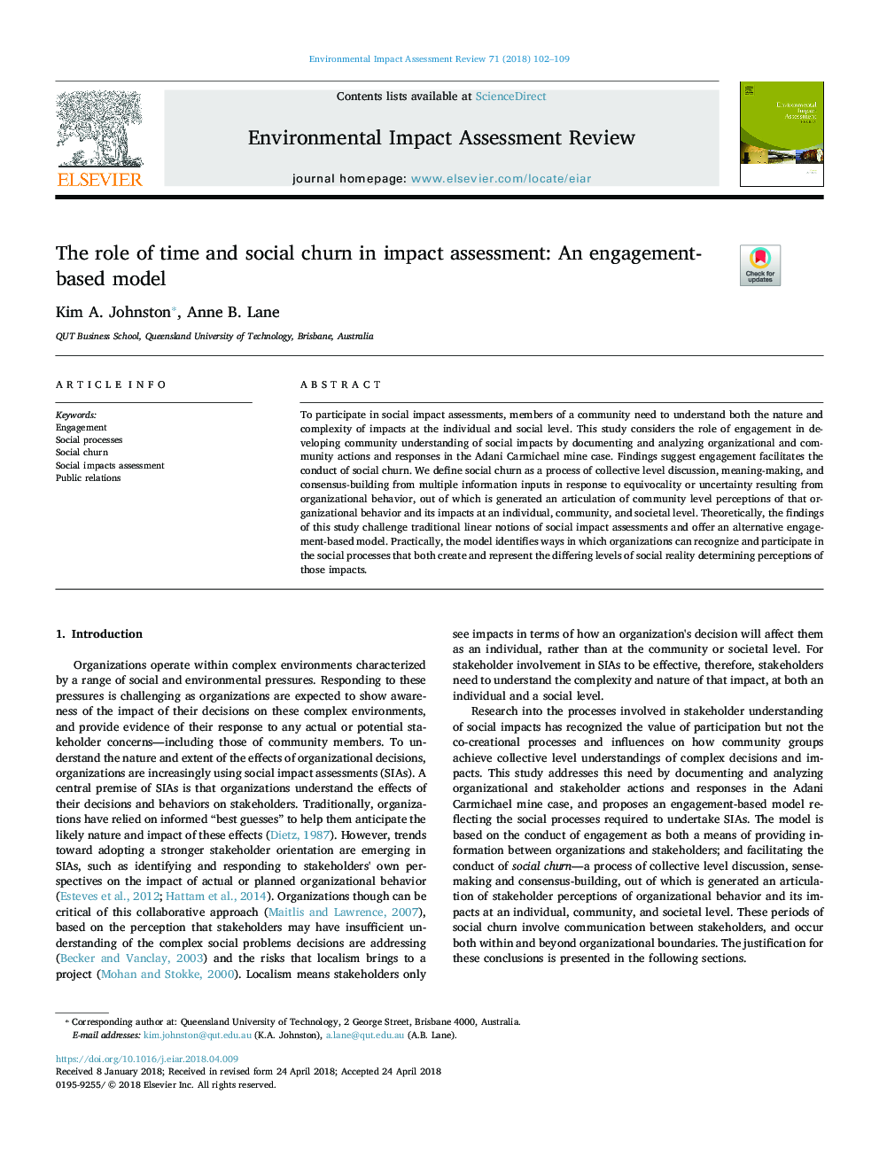 The role of time and social churn in impact assessment: An engagement-based model