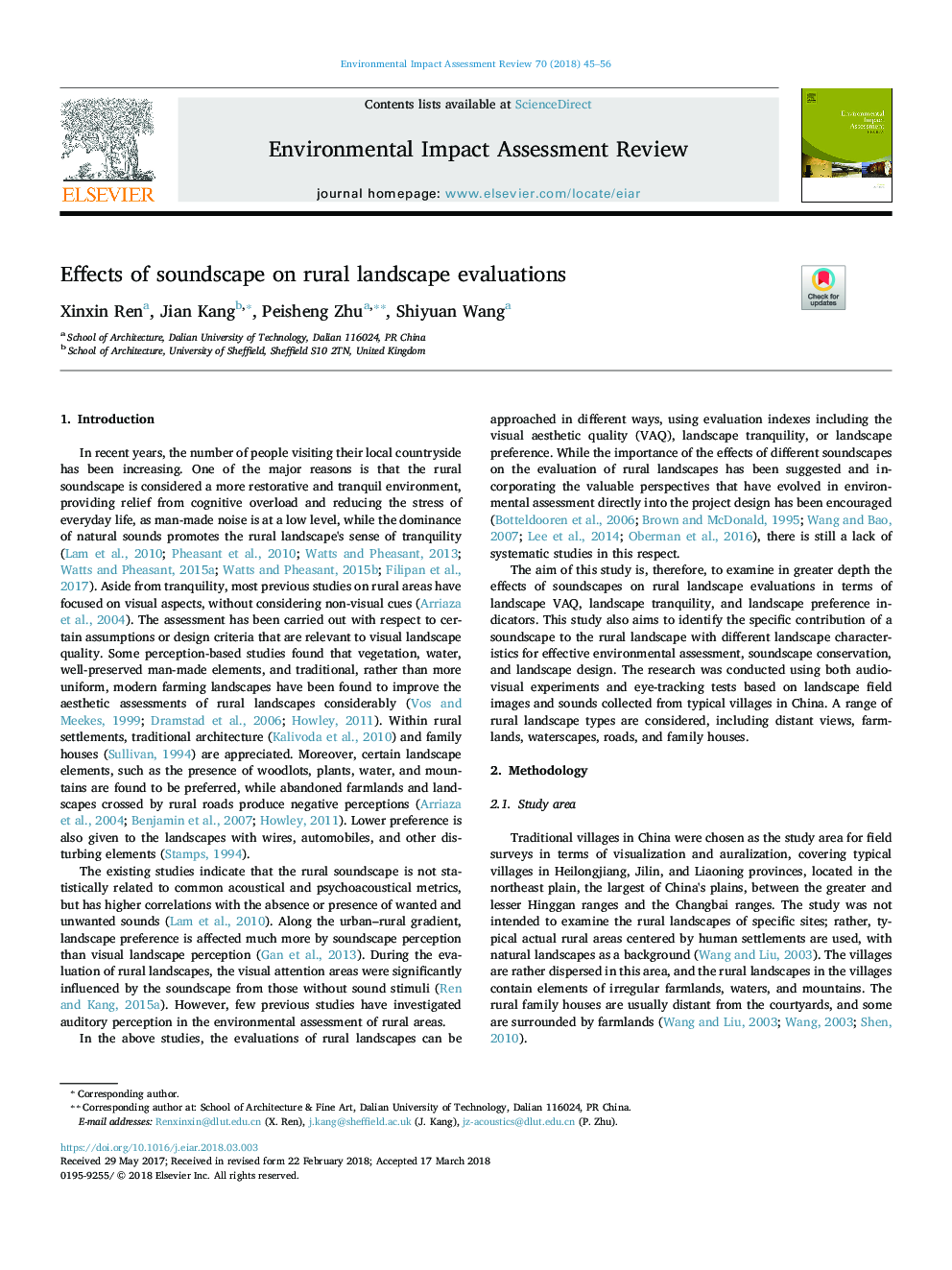 Effects of soundscape on rural landscape evaluations