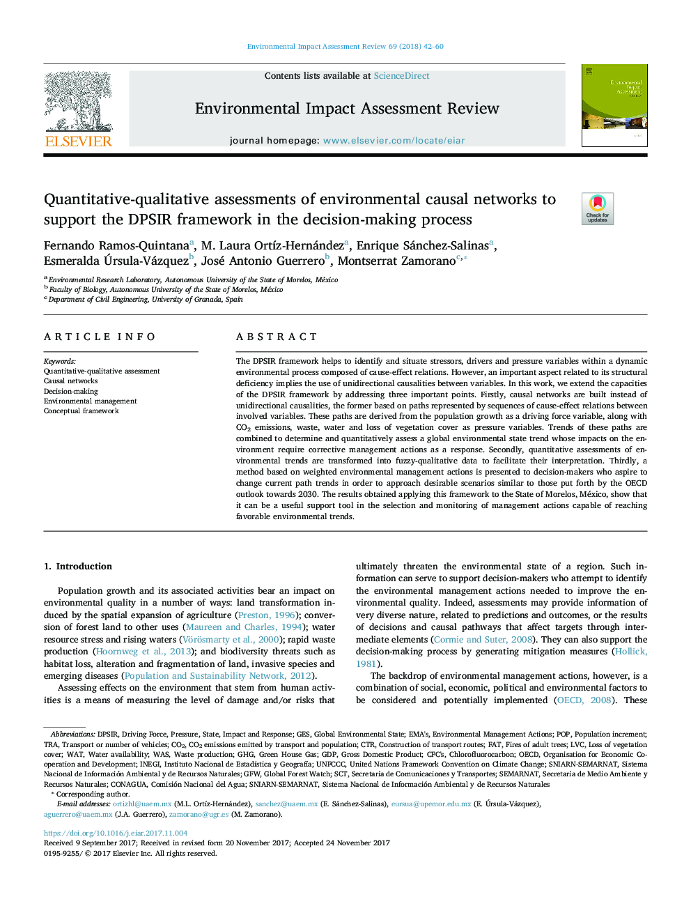 Quantitative-qualitative assessments of environmental causal networks to support the DPSIR framework in the decision-making process