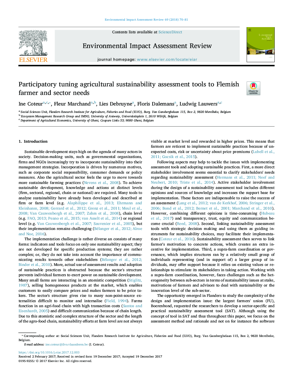 Participatory tuning agricultural sustainability assessment tools to Flemish farmer and sector needs