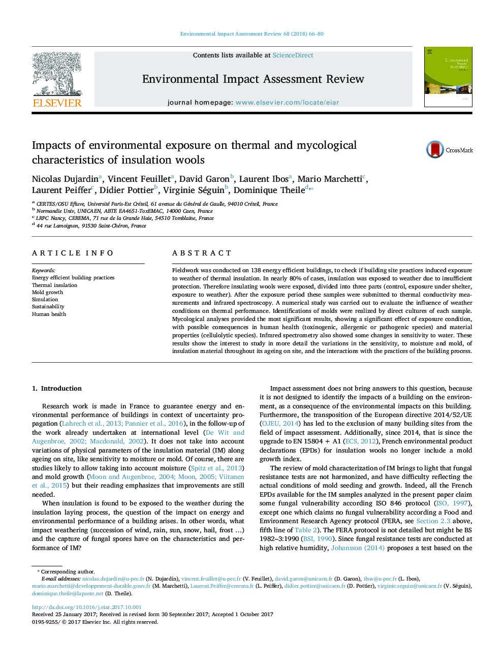 Impacts of environmental exposure on thermal and mycological characteristics of insulation wools