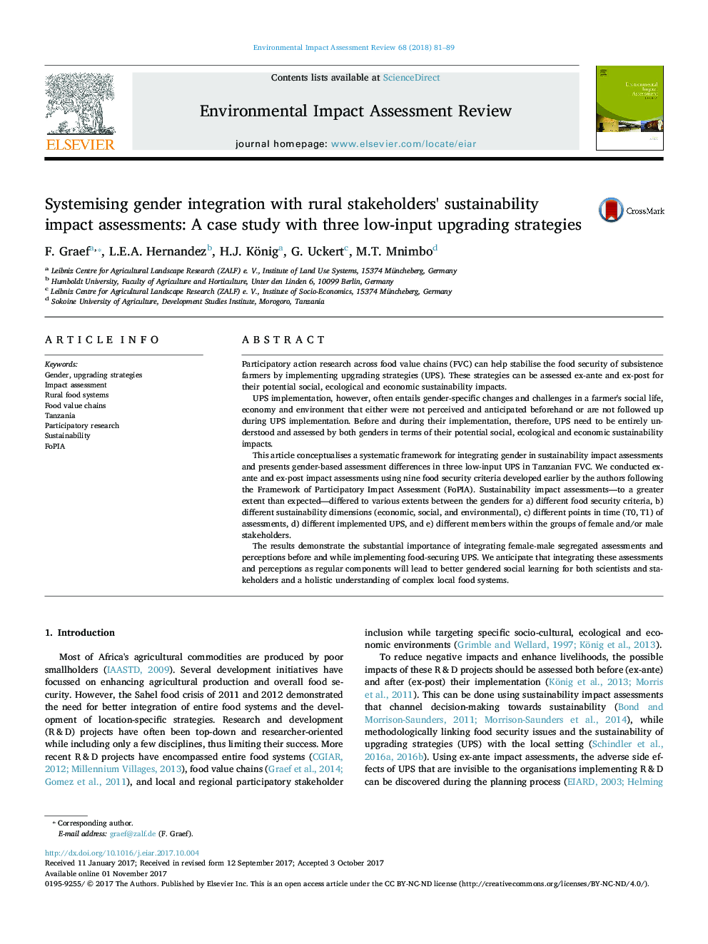 Systemising gender integration with rural stakeholders' sustainability impact assessments: A case study with three low-input upgrading strategies