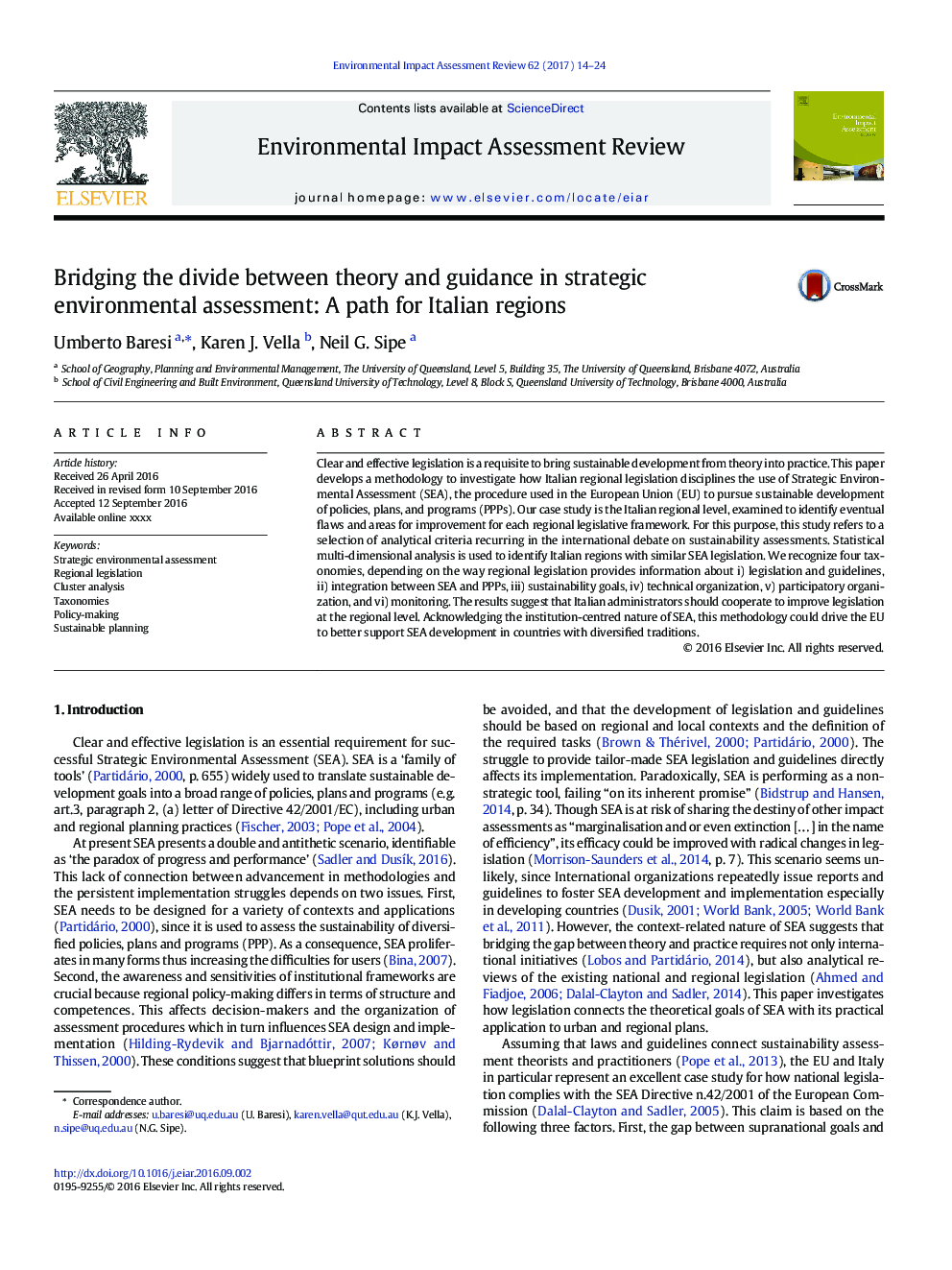 Bridging the divide between theory and guidance in strategic environmental assessment: A path for Italian regions