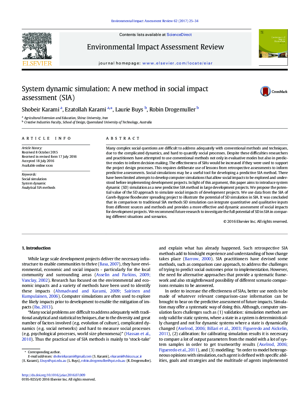 System dynamic simulation: A new method in social impact assessment (SIA)