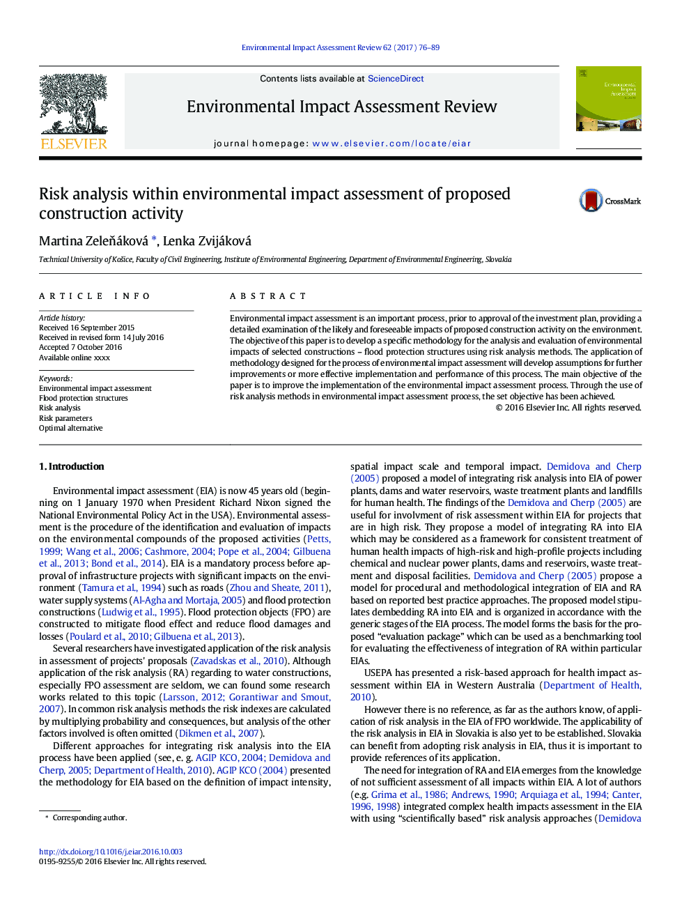 Risk analysis within environmental impact assessment of proposed construction activity