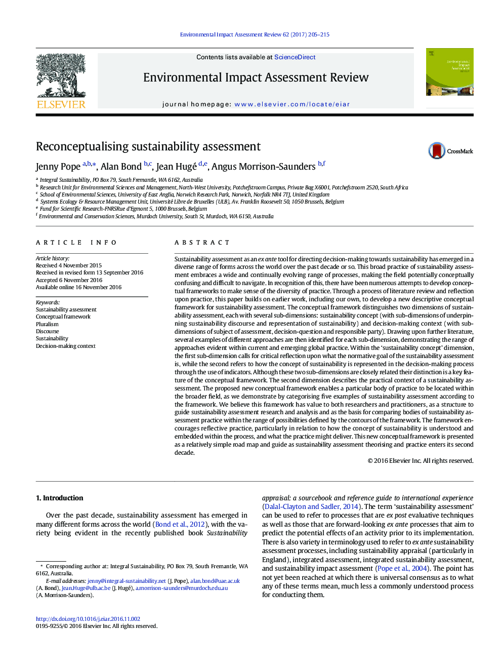 Reconceptualising sustainability assessment