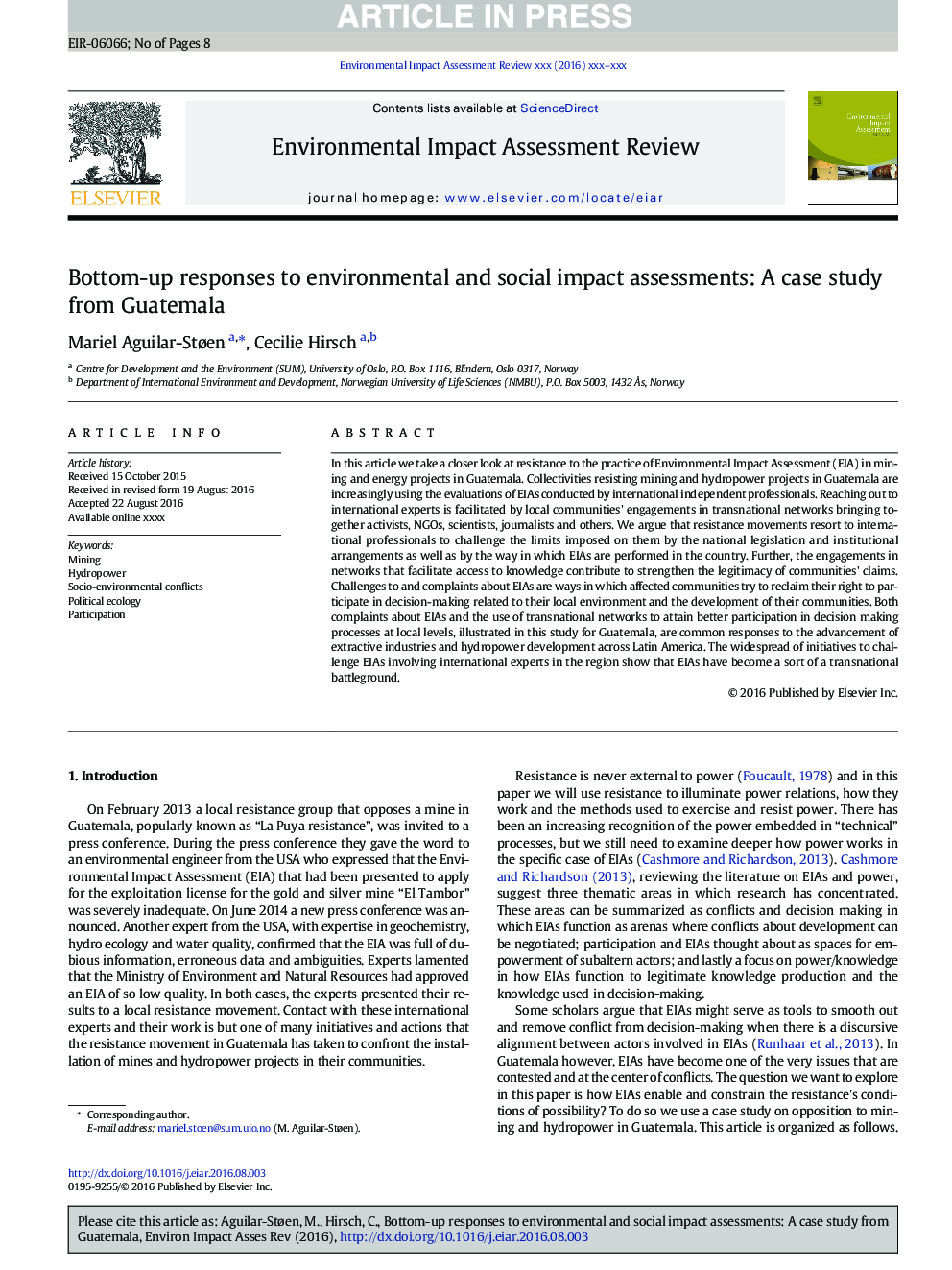 Bottom-up responses to environmental and social impact assessments: A case study from Guatemala