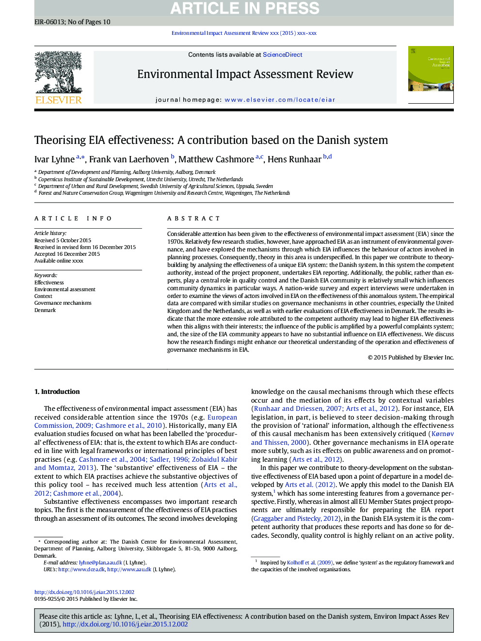 Theorising EIA effectiveness: A contribution based on the Danish system