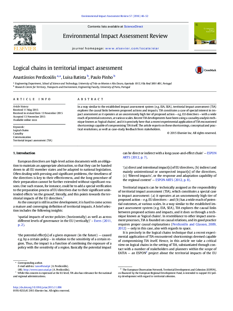 Logical chains in territorial impact assessment