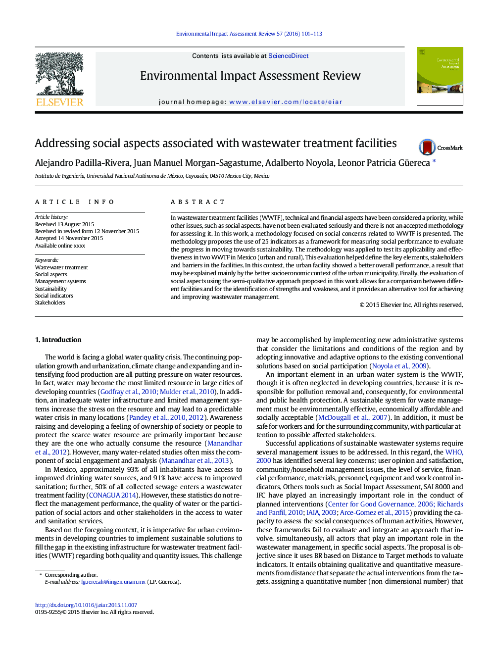 Addressing social aspects associated with wastewater treatment facilities