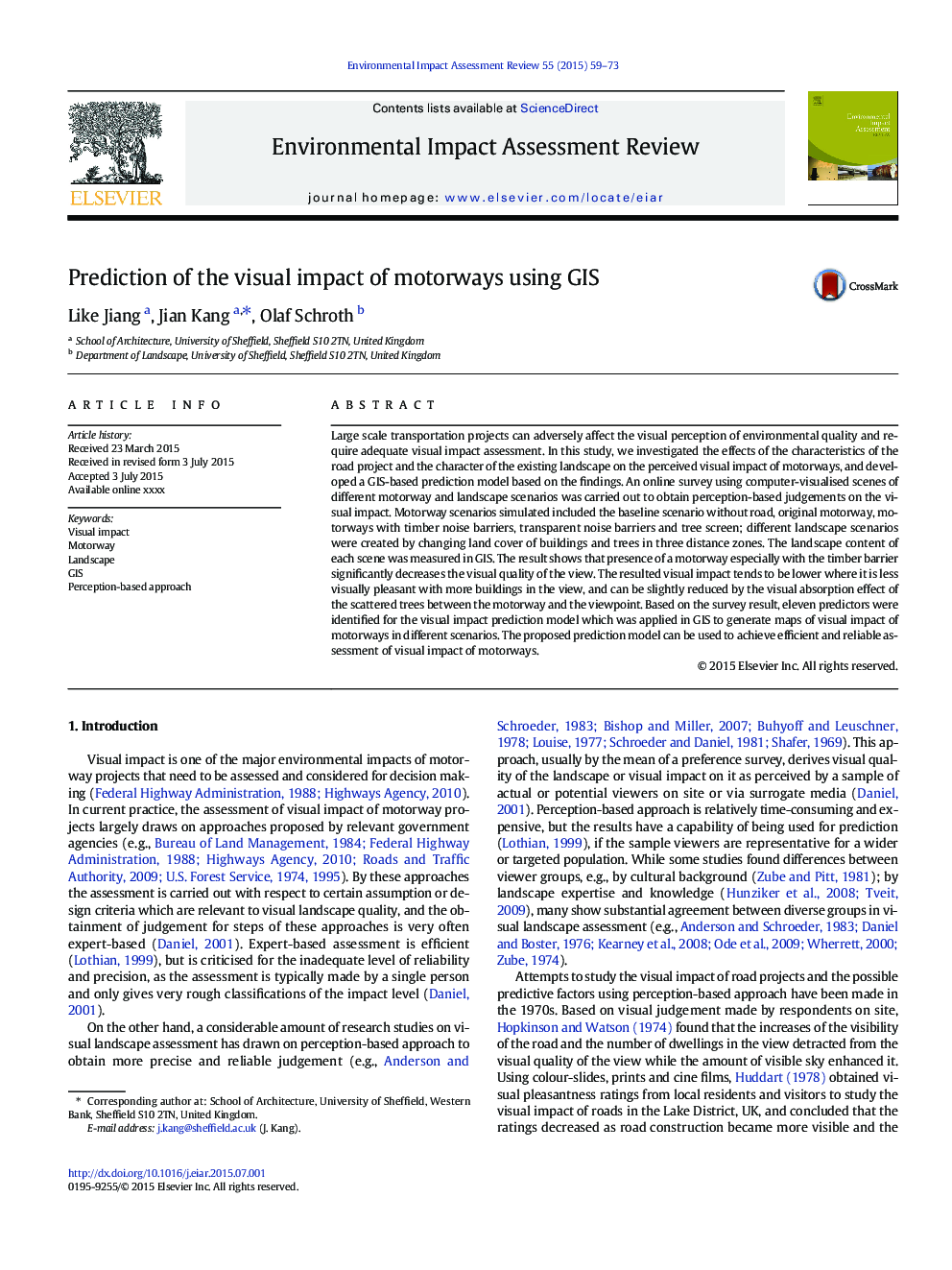 Prediction of the visual impact of motorways using GIS