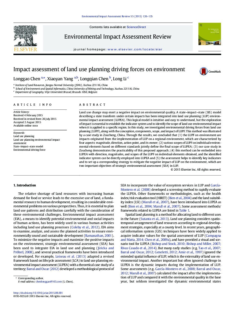 Impact assessment of land use planning driving forces on environment