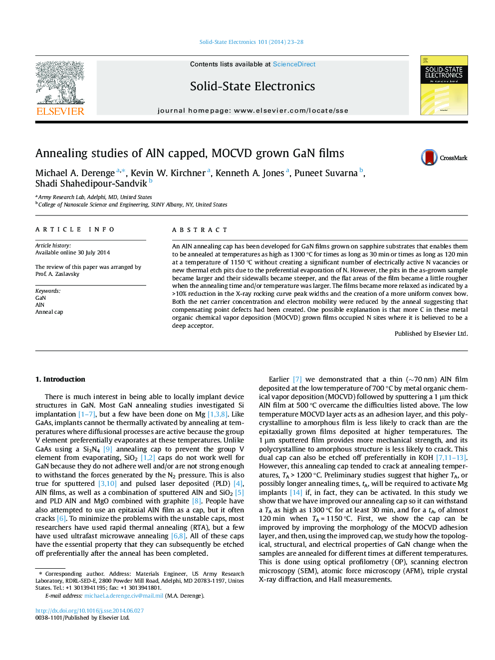 Annealing studies of AlN capped, MOCVD grown GaN films