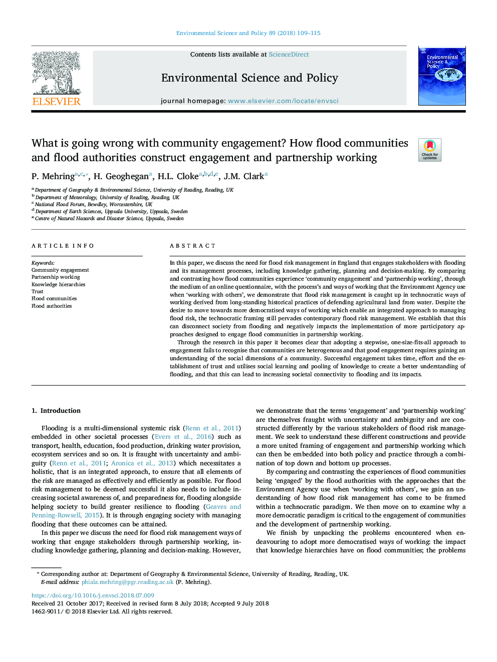 What is going wrong with community engagement? How flood communities and flood authorities construct engagement and partnership working