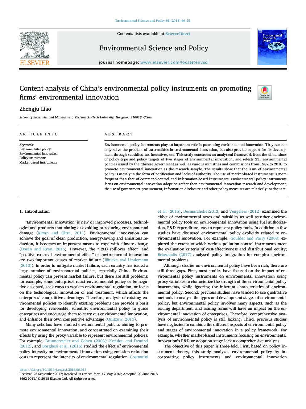 Content analysis of China's environmental policy instruments on promoting firms' environmental innovation