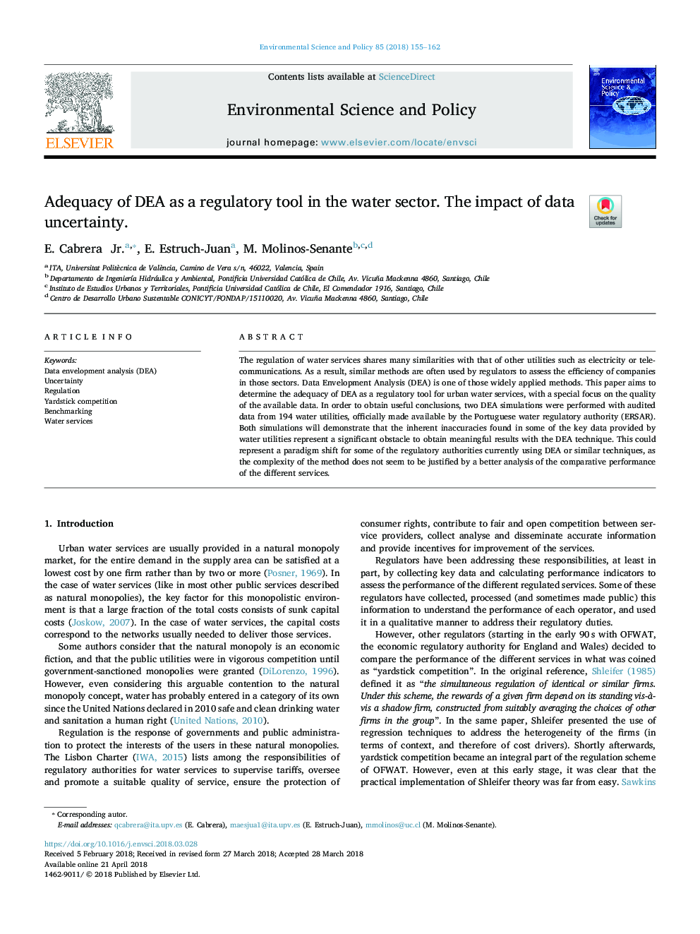 Adequacy of DEA as a regulatory tool in the water sector. The impact of data uncertainty.