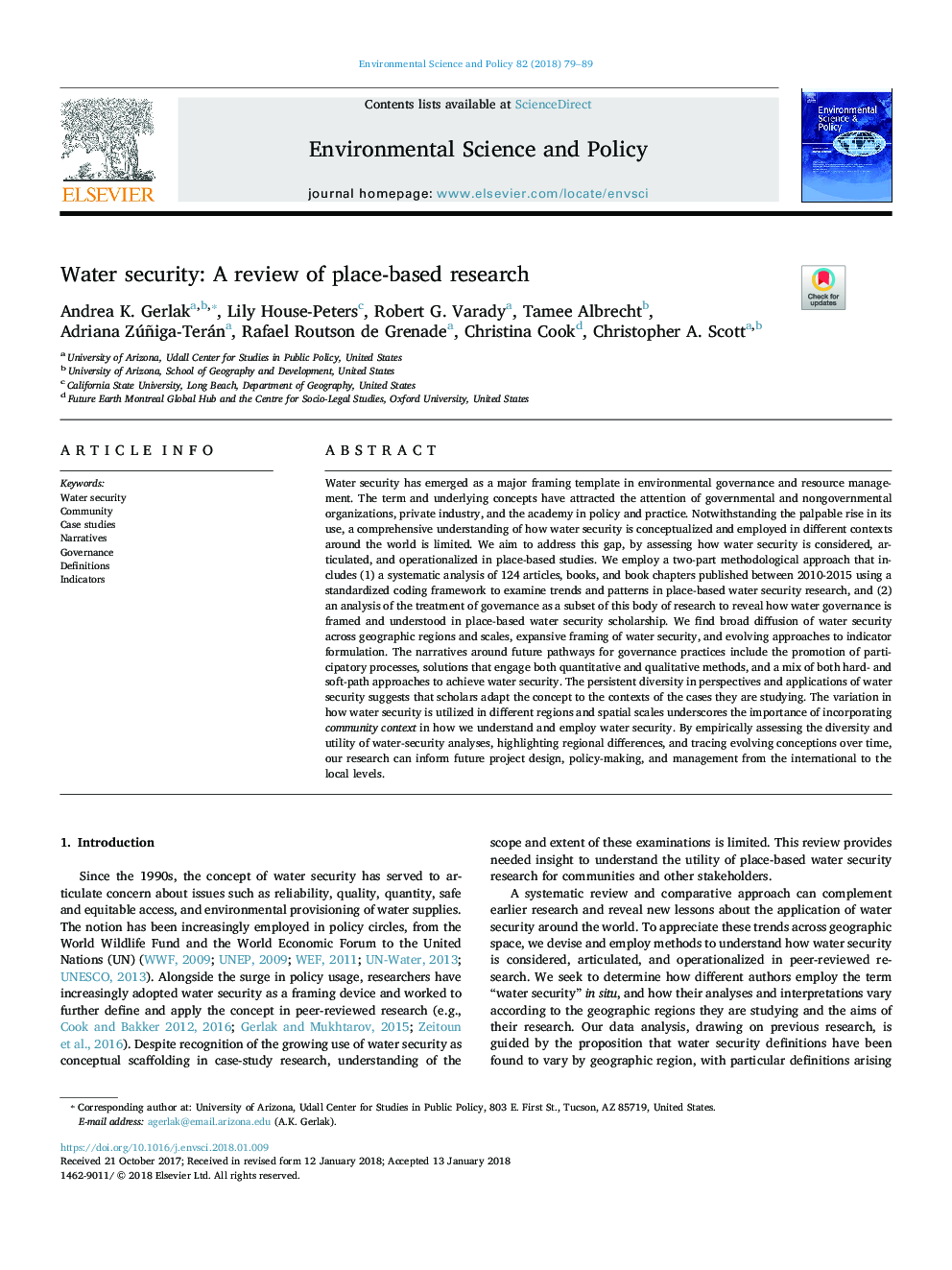 Water security: A review of place-based research