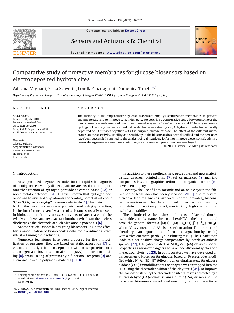 عکس صفحه اول مقاله: Comparative study of protective membranes for glucose biosensors based on electrodeposited hydrotalcites Comparative study of protective membranes for glucose biosensors based on electrodeposited hydrotalcites