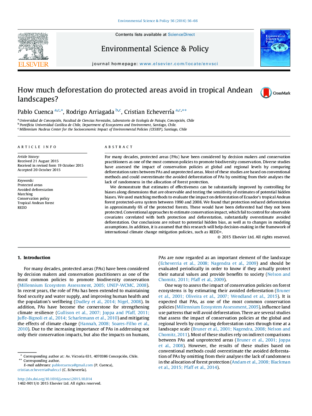 How much deforestation do protected areas avoid in tropical Andean landscapes?