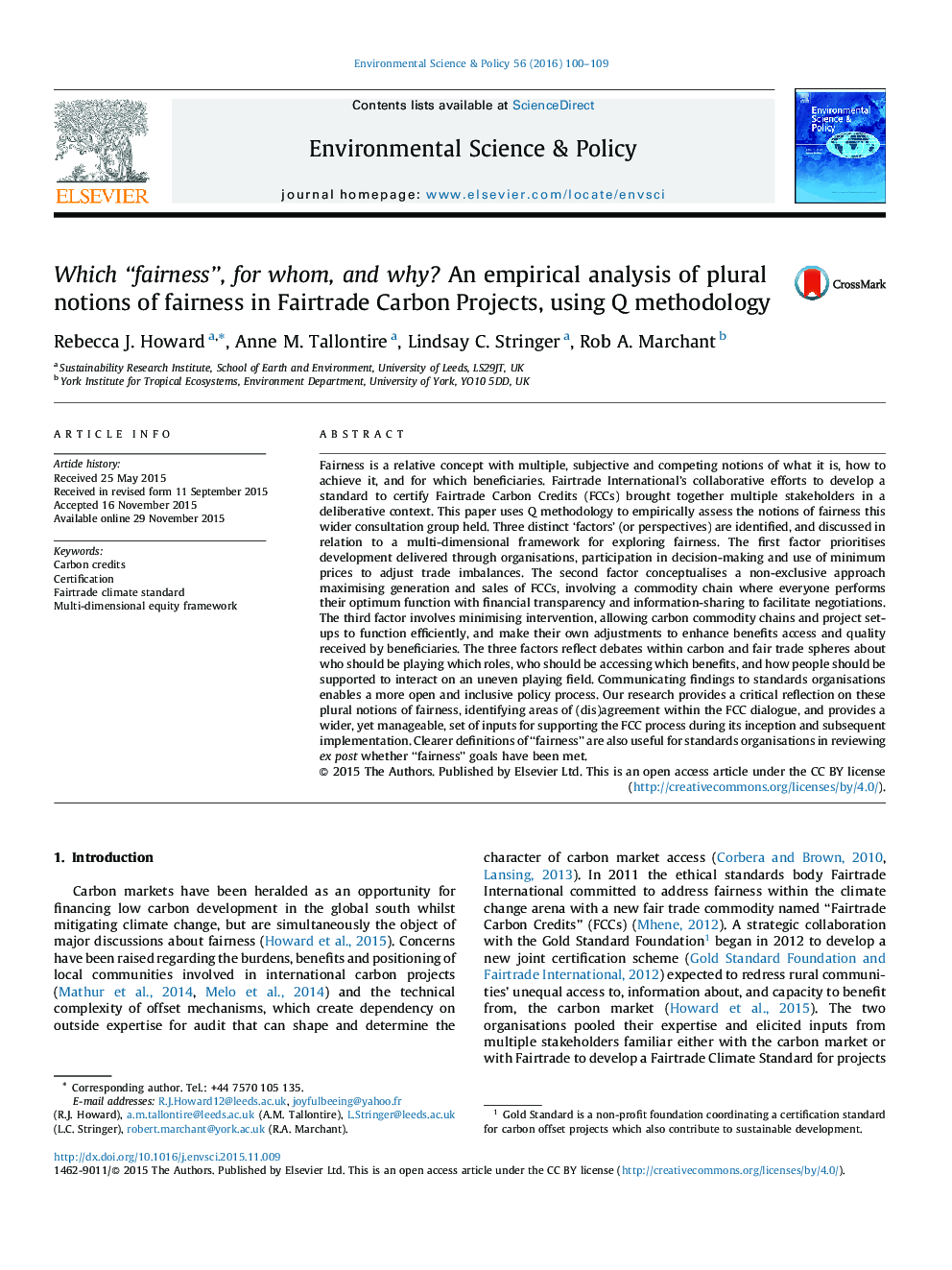 Which “fairness”, for whom, and why? An empirical analysis of plural notions of fairness in Fairtrade Carbon Projects, using Q methodology