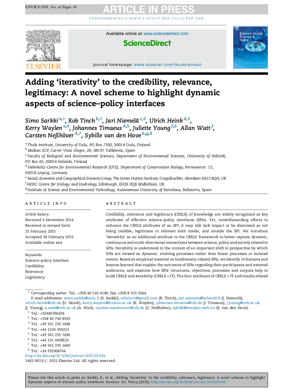 Adding 'iterativity' to the credibility, relevance, legitimacy: A novel scheme to highlight dynamic aspects of science-policy interfaces