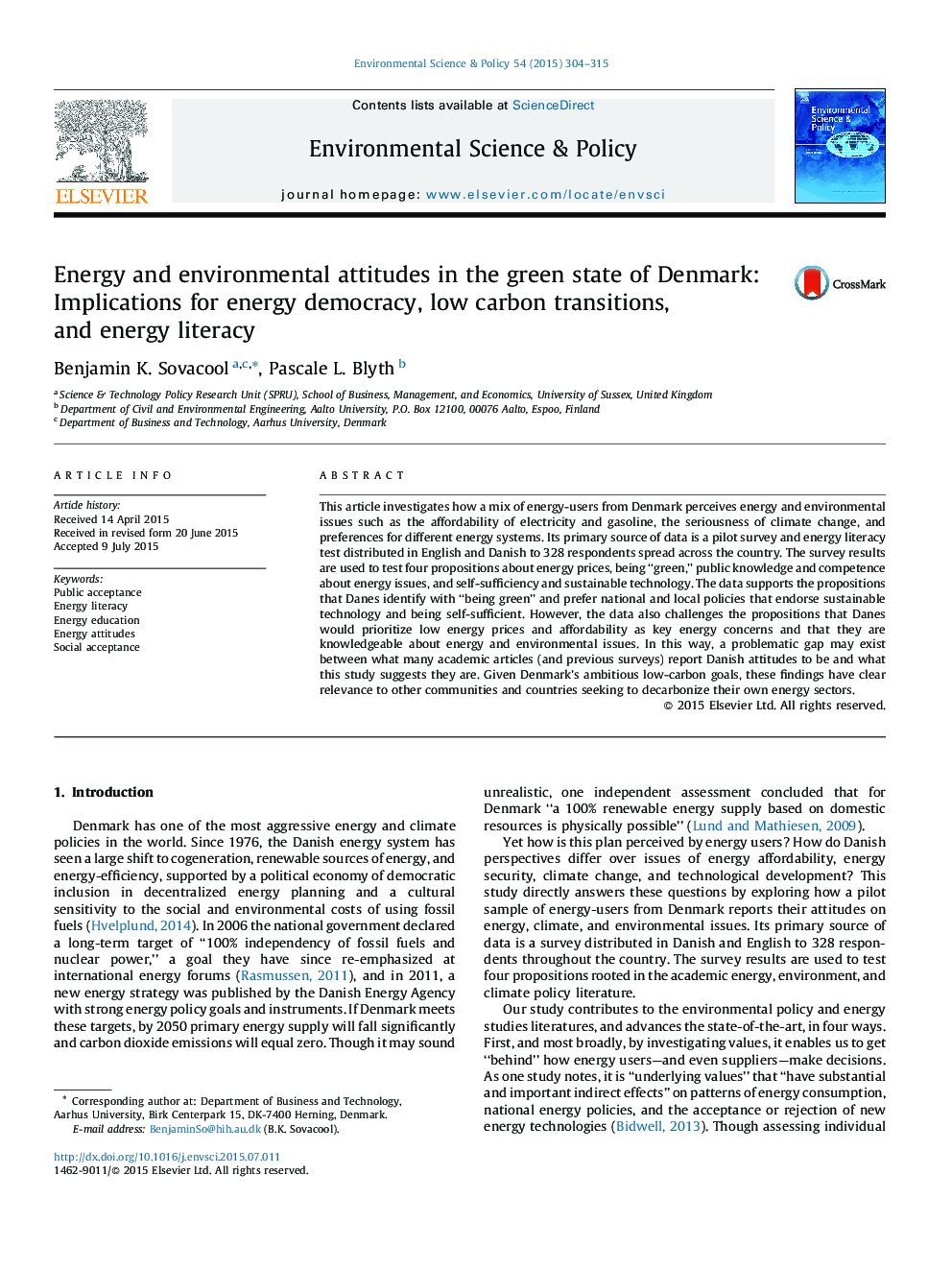 Energy and environmental attitudes in the green state of Denmark: Implications for energy democracy, low carbon transitions, and energy literacy