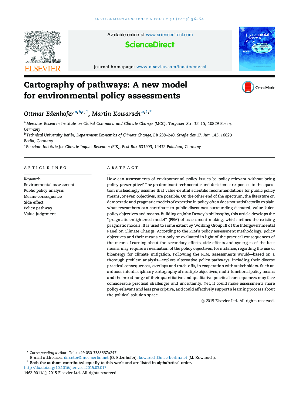 Cartography of pathways: A new model for environmental policy assessments