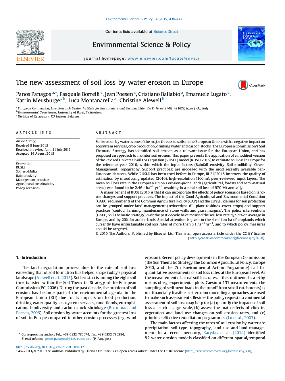 ارزیابی جدید از تخریب خاک توسط فرسایش آب در اروپا 