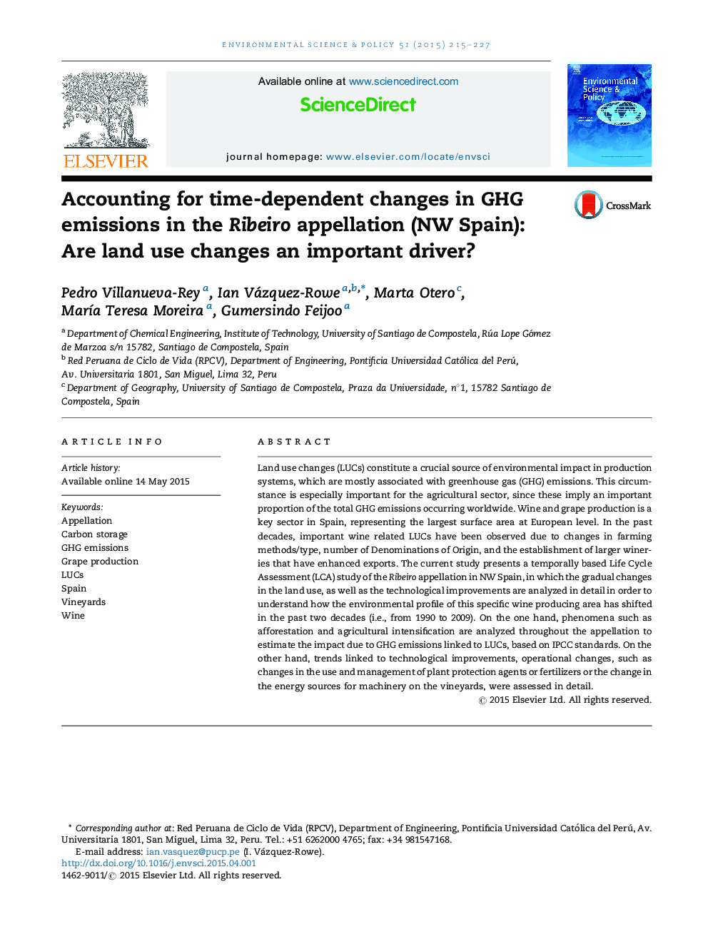 Accounting for time-dependent changes in GHG emissions in the Ribeiro appellation (NW Spain): Are land use changes an important driver?