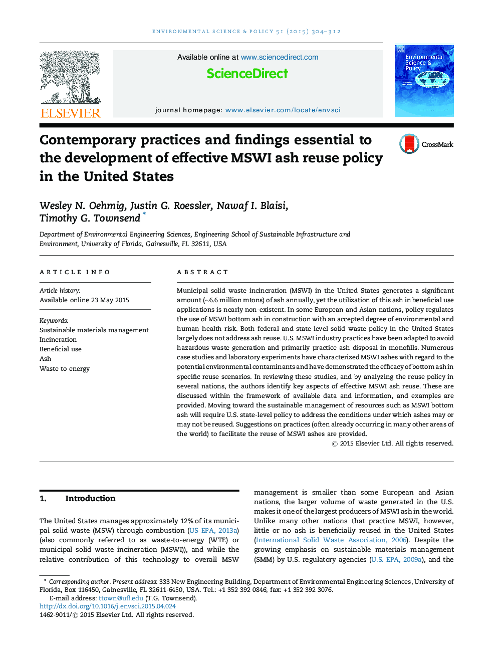 Contemporary practices and findings essential to the development of effective MSWI ash reuse policy in the United States