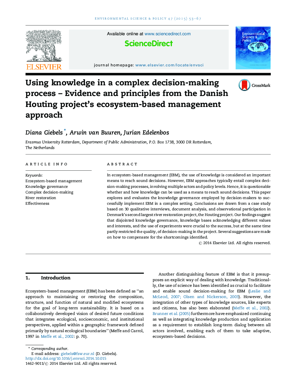 Using knowledge in a complex decision-making process - Evidence and principles from the Danish Houting project's ecosystem-based management approach