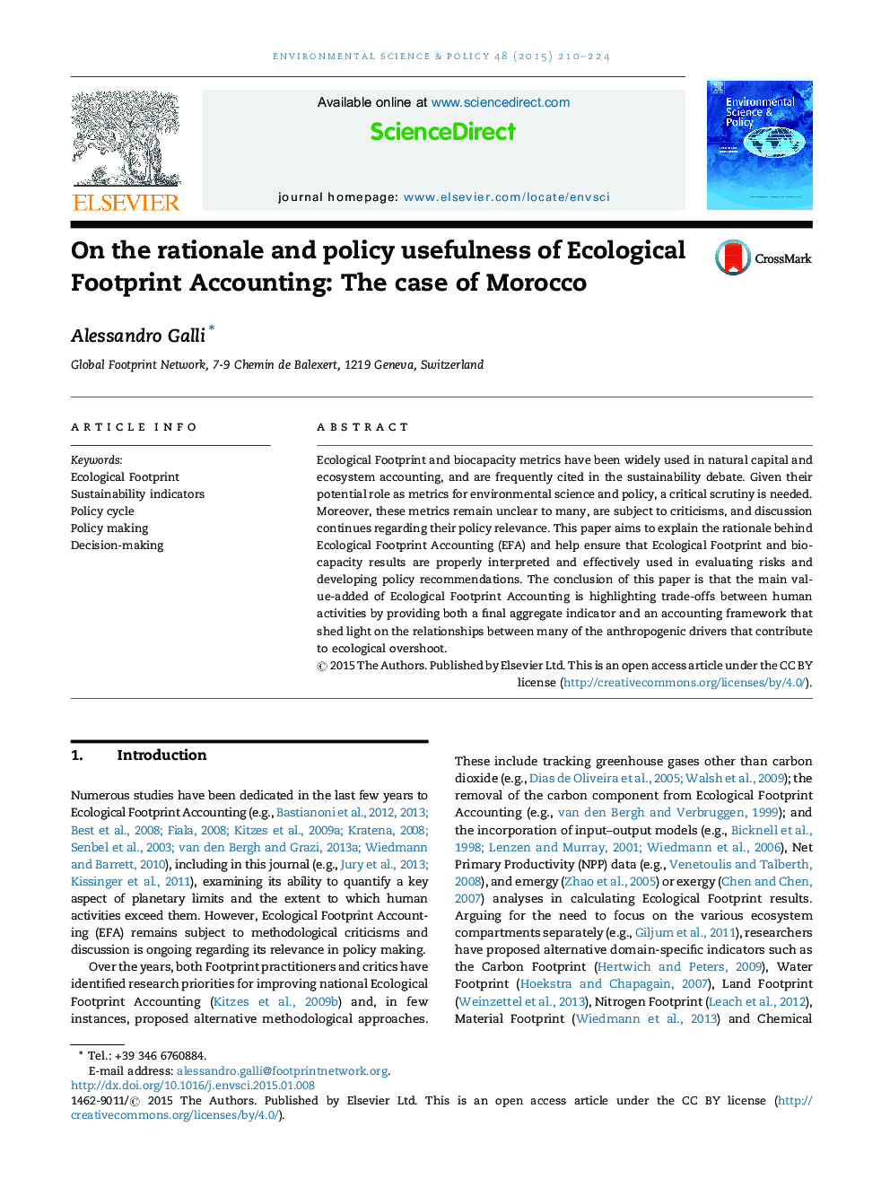 On the rationale and policy usefulness of Ecological Footprint Accounting: The case of Morocco