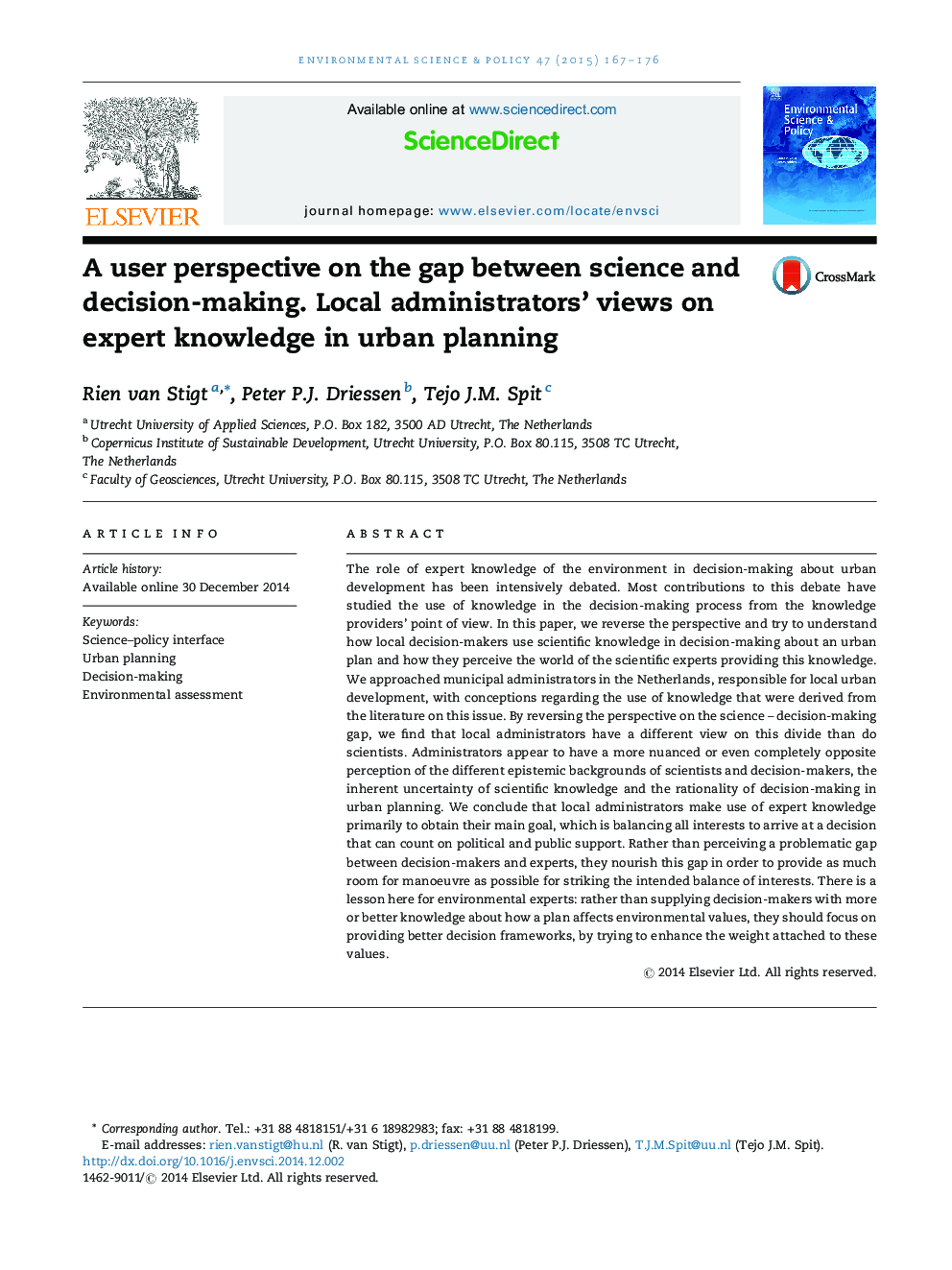 A user perspective on the gap between science and decision-making. Local administrators' views on expert knowledge in urban planning