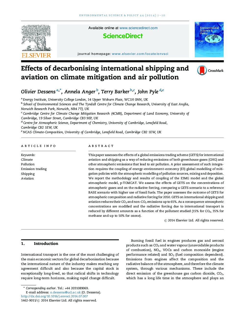 Effects of decarbonising international shipping and aviation on climate mitigation and air pollution