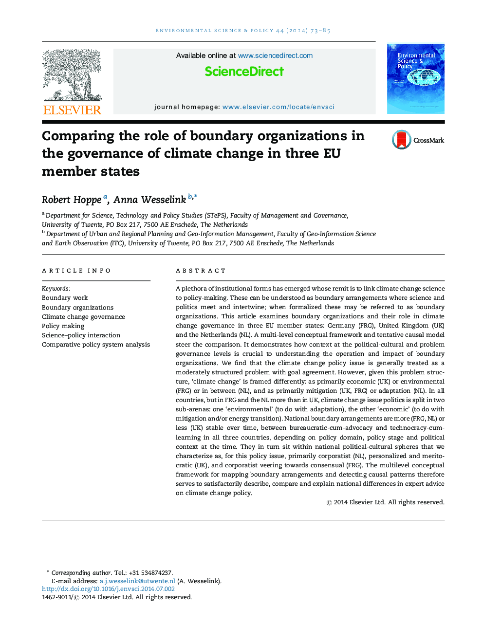 مقایسه نقش سازمان های مرزی در مدیریت تغییرات اقلیمی در سه کشور عضو اتحادیه اروپا 