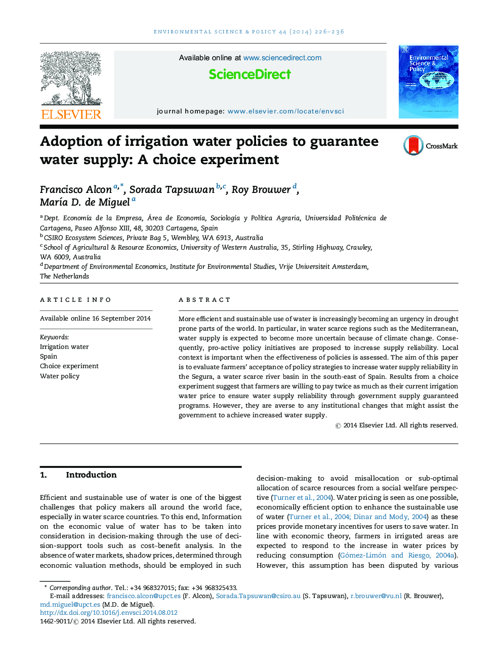 تصویب سیاست های آب آشامیدنی برای تضمین تامین آب: یک آزمایش انتخابی 
